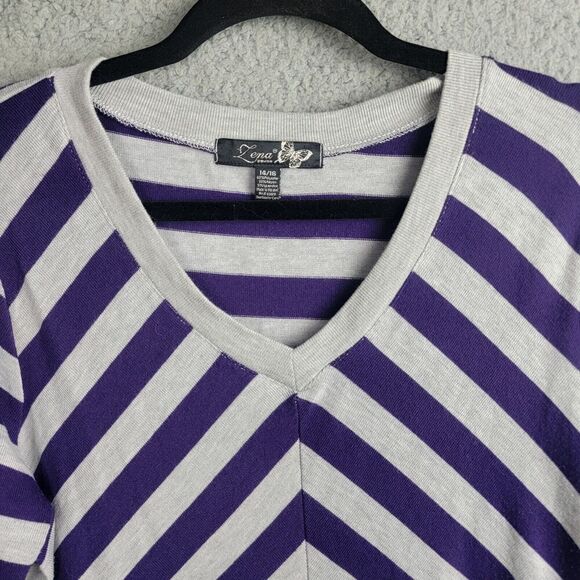 Zena Woman Tunic Shirt Womens L Navy Blue White V-Neck Flattering Angle Stripes - Picture 4 of 10